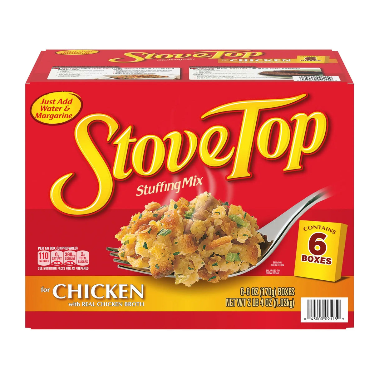 Stove Top Stuffing Mix for Chicken (6-Pack, 6 oz Each) | Classic Flavor for Easy Holiday Meals Stove Top