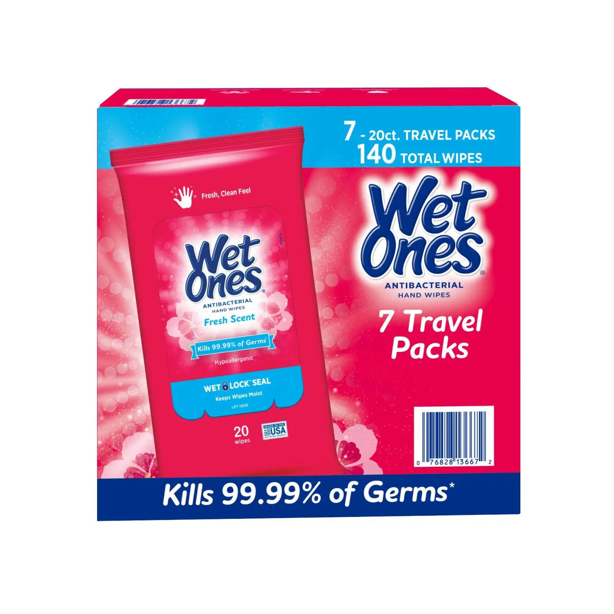 Wet Ones Antibacterial Hand Wipes (7-Pack, 20 ct Each) | Fresh Scent On-the-Go Wet Ones
