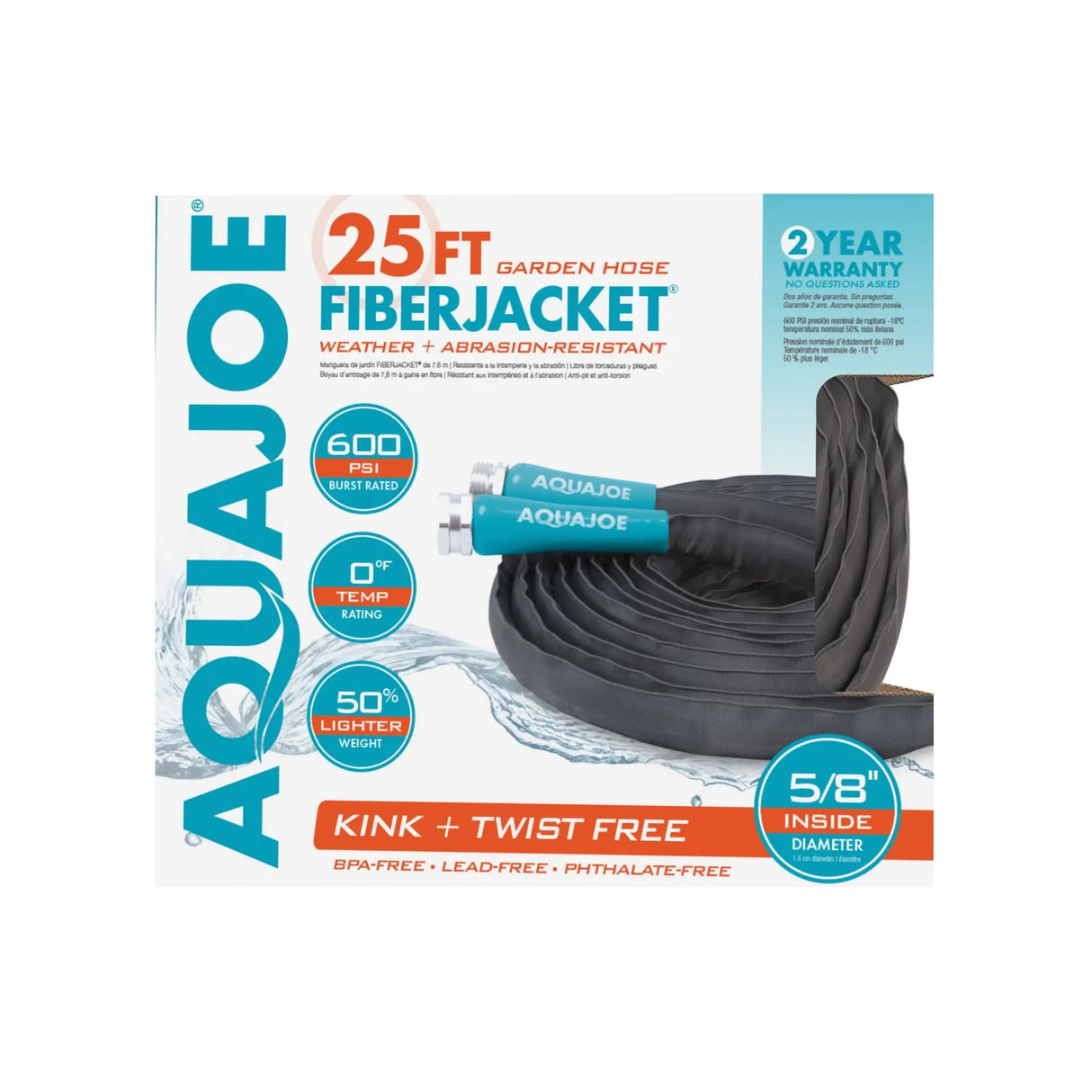 Aqua Joe 25’ Ultra Flexible Fiberjacket Hose | Kink-Free Garden Watering with Durable Design Aqua Joe