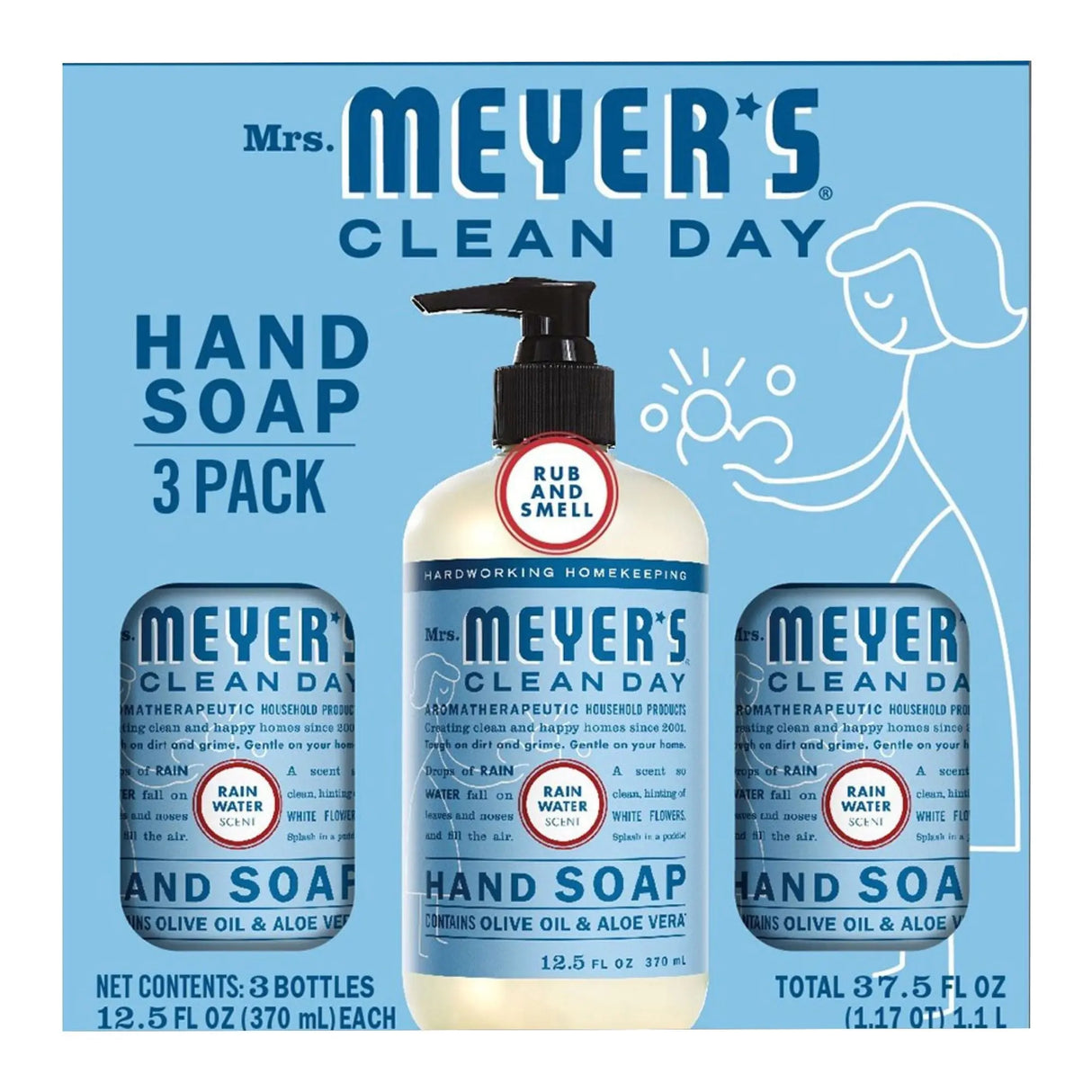 Mrs. Meyer's Hand Soap (3-Pack, 12.5 fl oz Each) | Rain Water Scent & Gentle Cleansing Mrs. Meyer's Clean Day