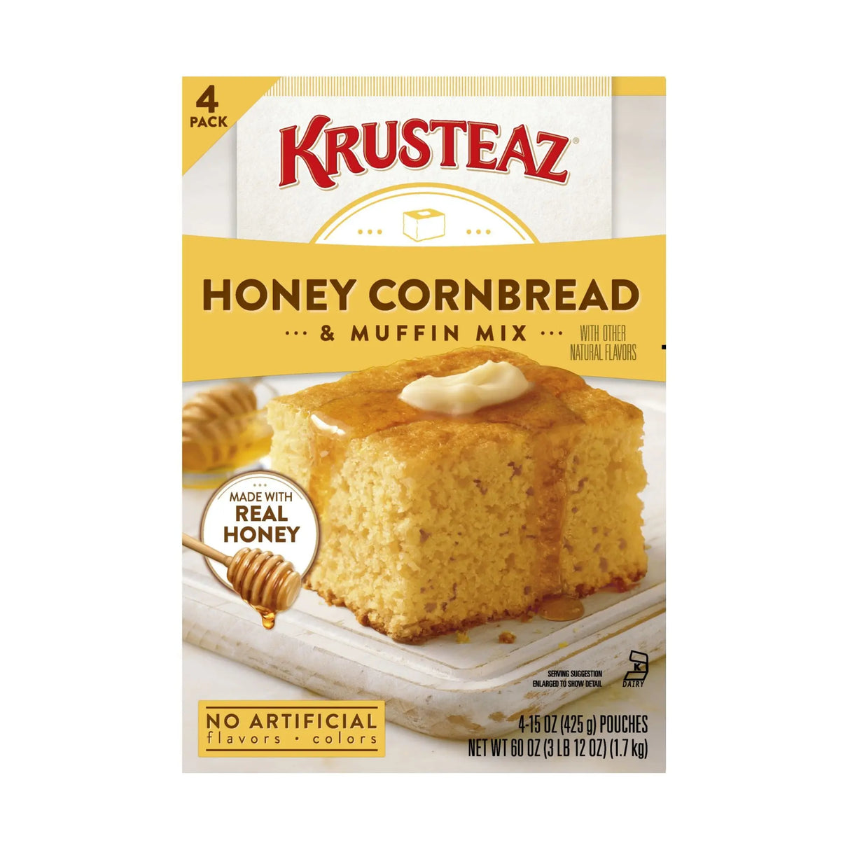 Krusteaz Honey Cornbread & Muffin Mix (60 oz, Bakes 48 Squares) | Moist, Sweet Bakes with Real Honey Krusteaz