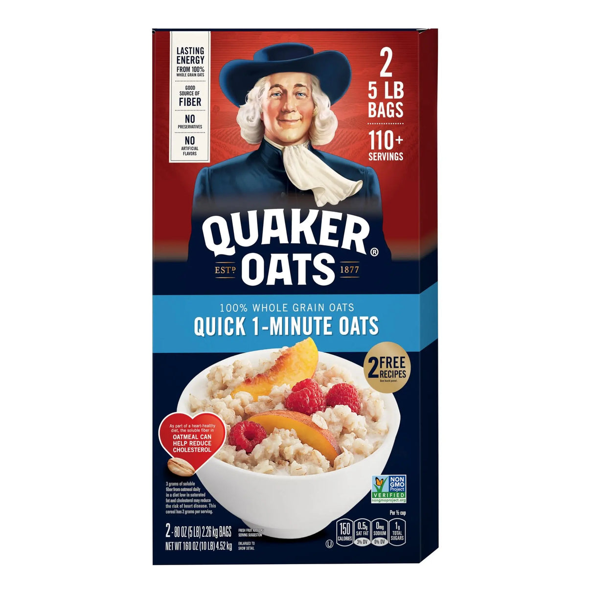 Quaker Oats Quick 1-Minute Oats (2-Pack, 5 lbs Each) | Fast, Nutritious Breakfast in a Minute Quaker