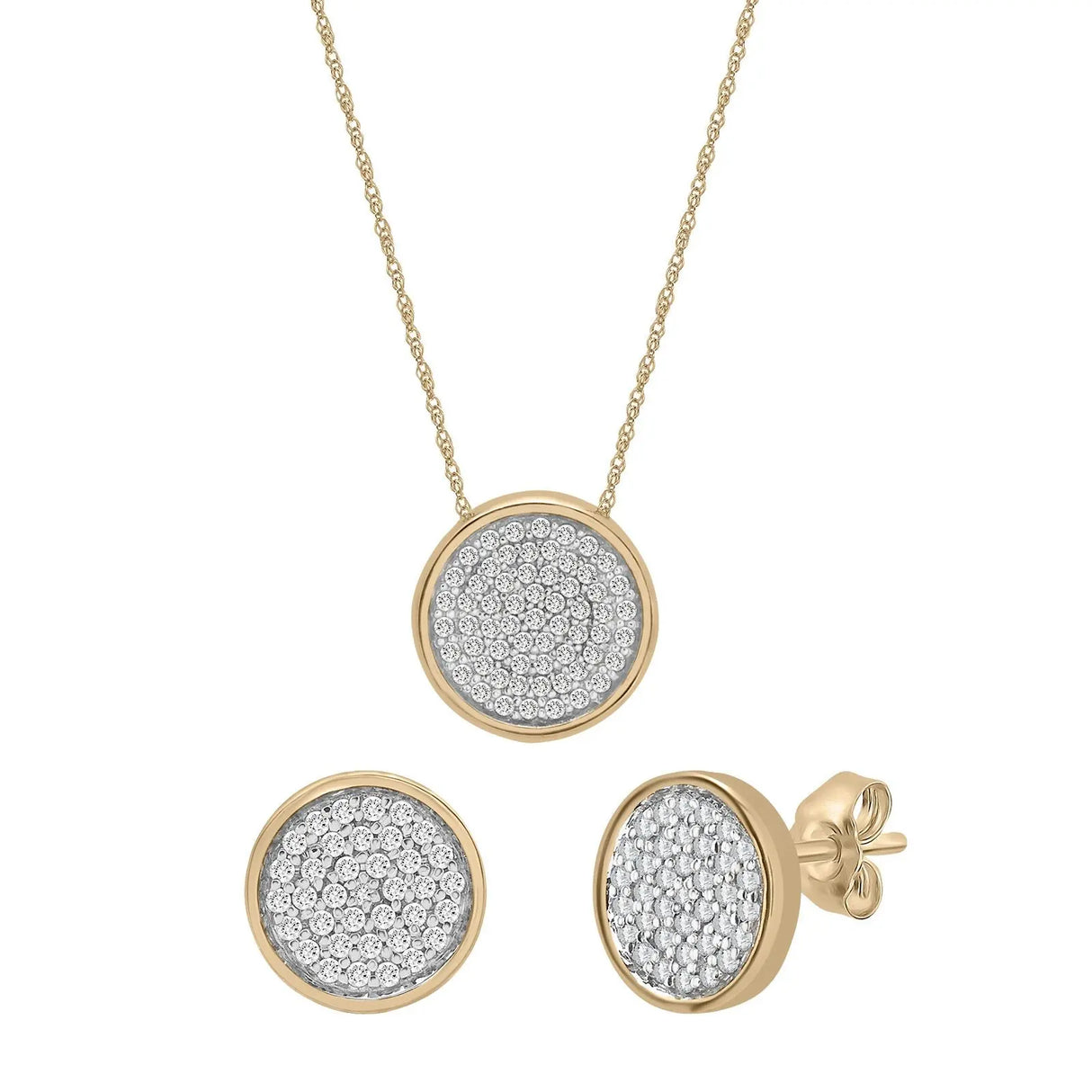 Diamond Circle Pendant Earrings (0.20 ct t.w., 10k Yellow Gold) | Classic Everyday Sparkle MJJ Brilliant