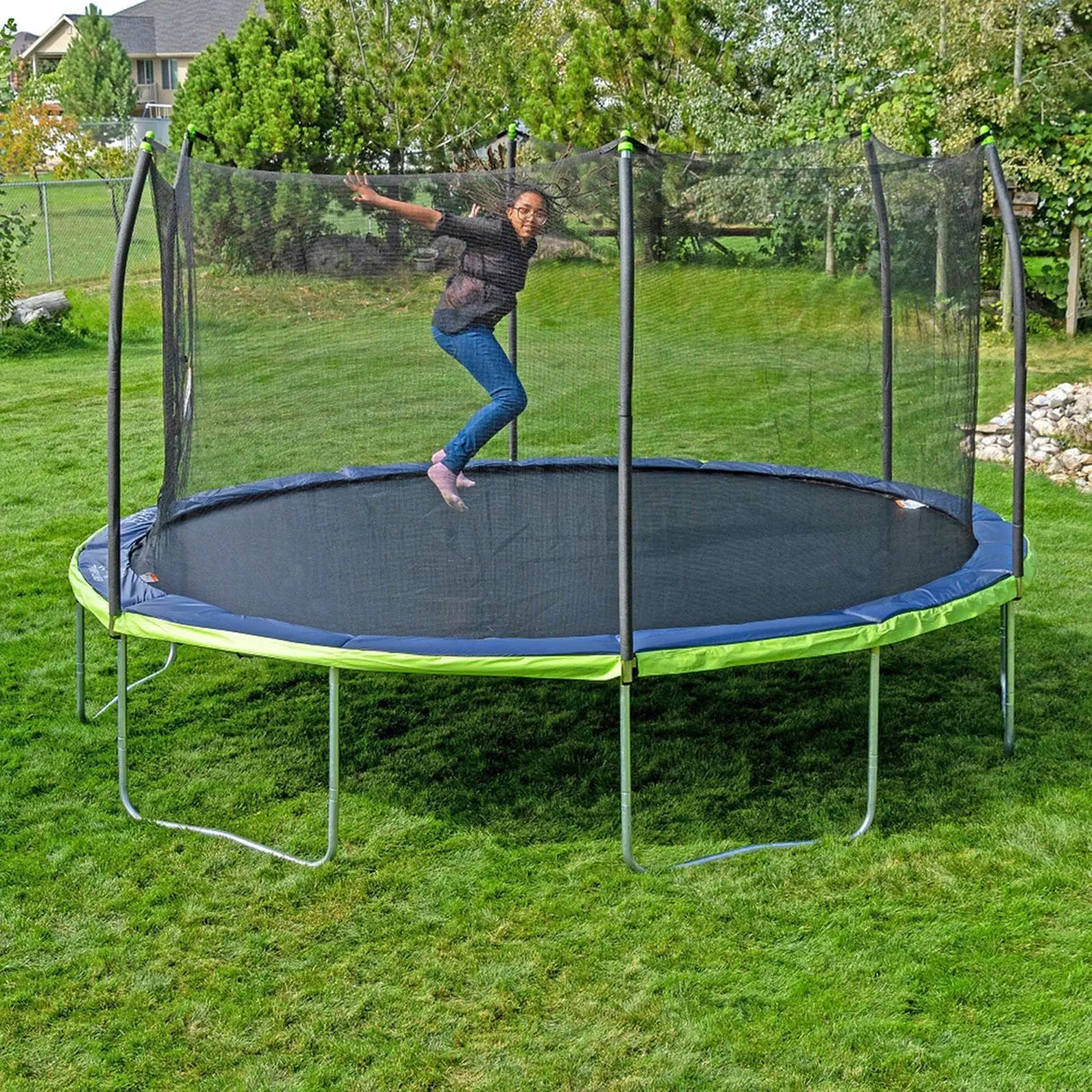 Skywalker Trampoline Combo (15' x 13') | Oval Design with Spring Pad & Safety Enclosure Skywalker