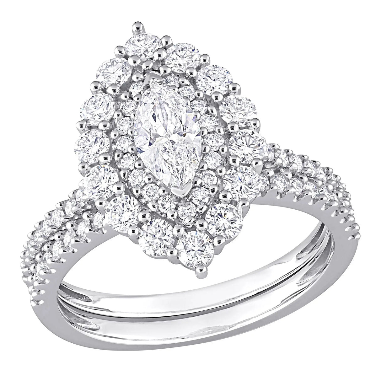 Diamond Marquise Halo Bridal Set (0.50 ct t.w., 14k White Gold) | Elegant Engagement Ring AFS Wholesale Shop