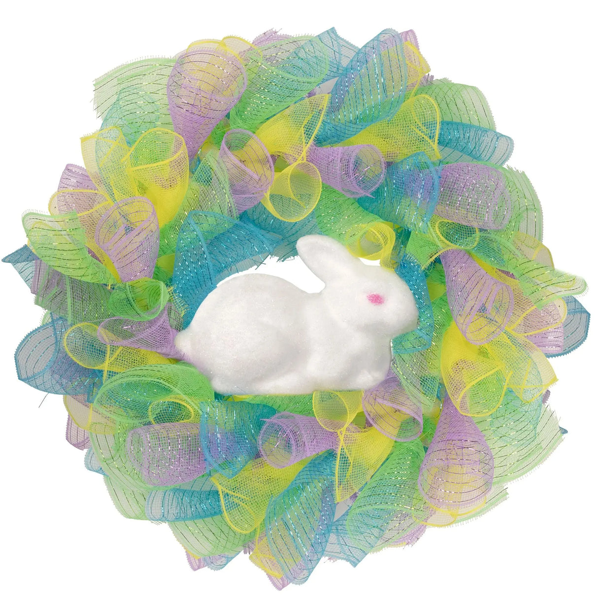 Northlight Easter Bunny Wreath (24") | Colorful Mesh Ribbon Spring Décor Northlight