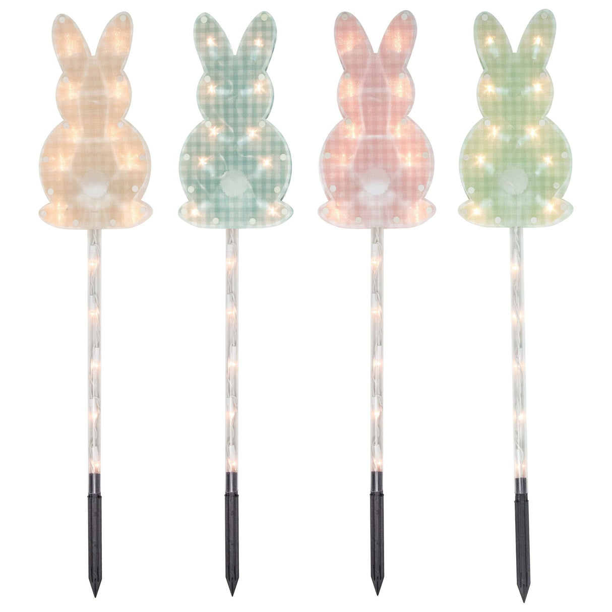 Northlight Easter Bunny Pathway Stakes (4-Pack) | Pastel Plaid with Clear Lights for Outdoor Decoration Northlight
