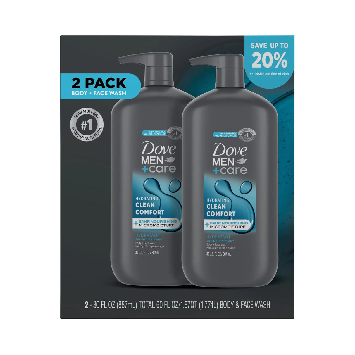 Dove Men+Care Clean Comfort Wash (2-Pack, 30 oz) | Gentle, Hydrating Cleanse Dove