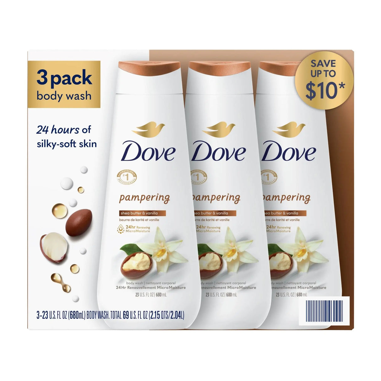 Dove Shea Butter & Vanilla Body Wash (3-Pack, 23 oz Each) | Ultra-Cleansing, Hydrating Formula Dove