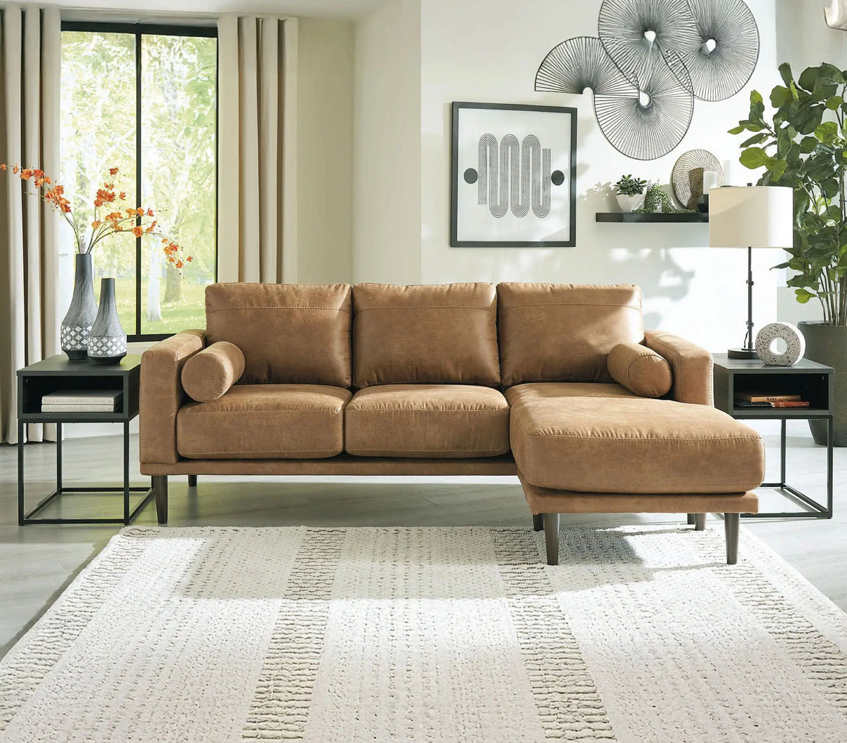 Arroyo Faux Leather Chaise Sofa (Caramel) | Sleek Modern Comfort Ashley Furniture