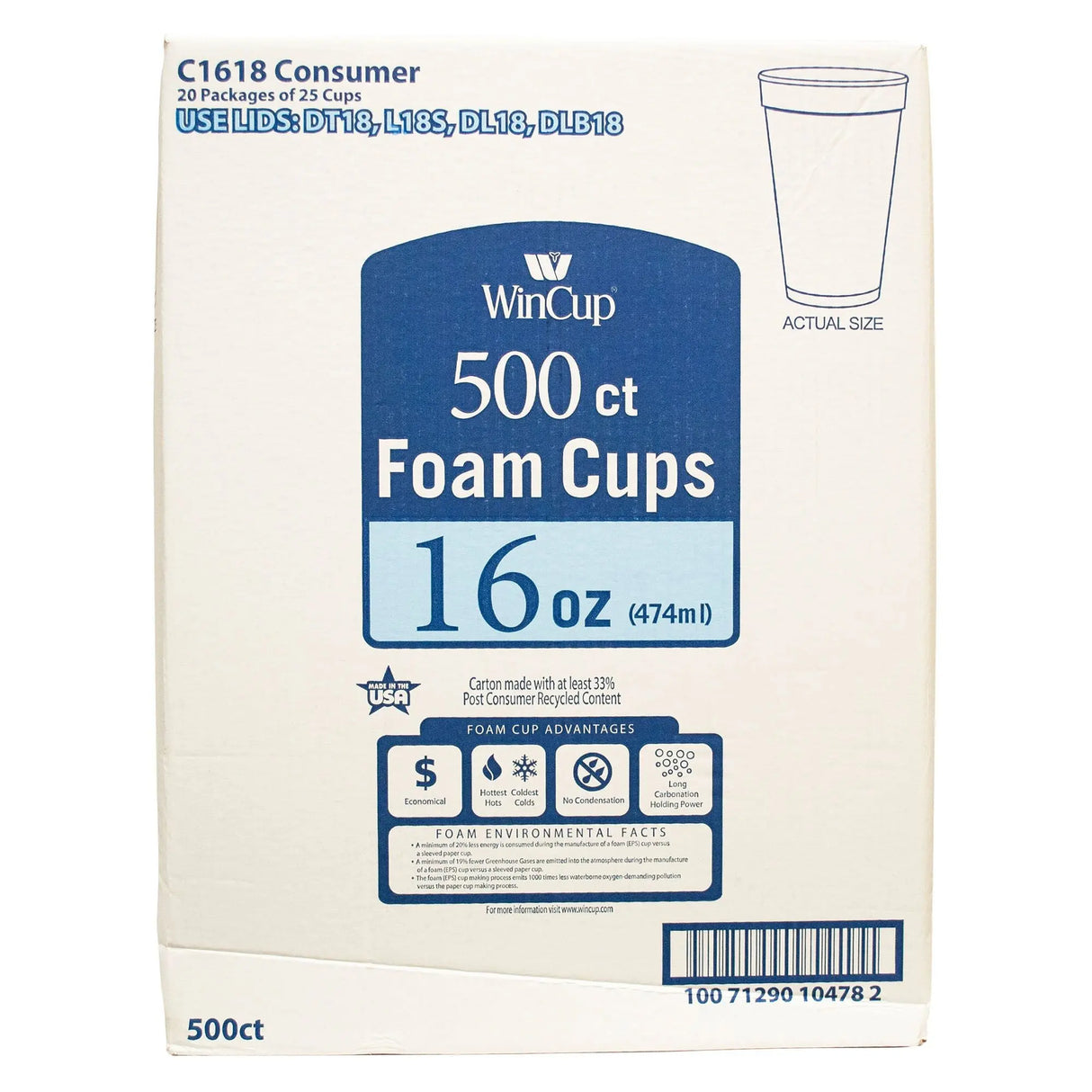 WinCup White Foam Cups (16 oz, 500-Pack) | Insulated Party Serveware WinCup