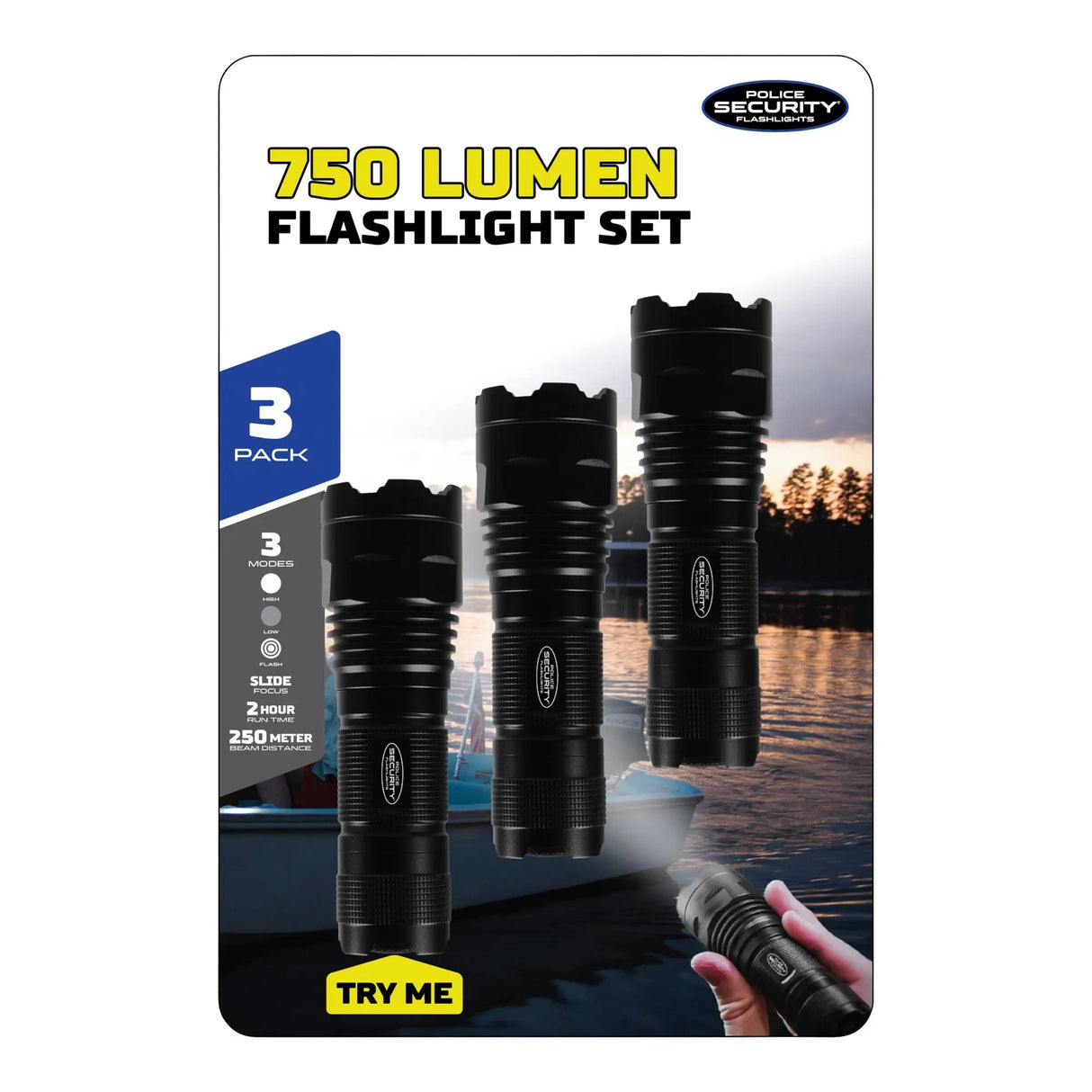 Police Security LED Flashlights (3-Pack, 750 Lumen) | High-Power Tactical Light Police Security