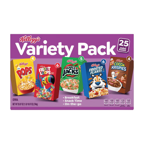 Kellogg's Single-Serve Cereal Variety Pack (25-Pack) | Kid-Friendly Breakfast Snacks Kellogg's