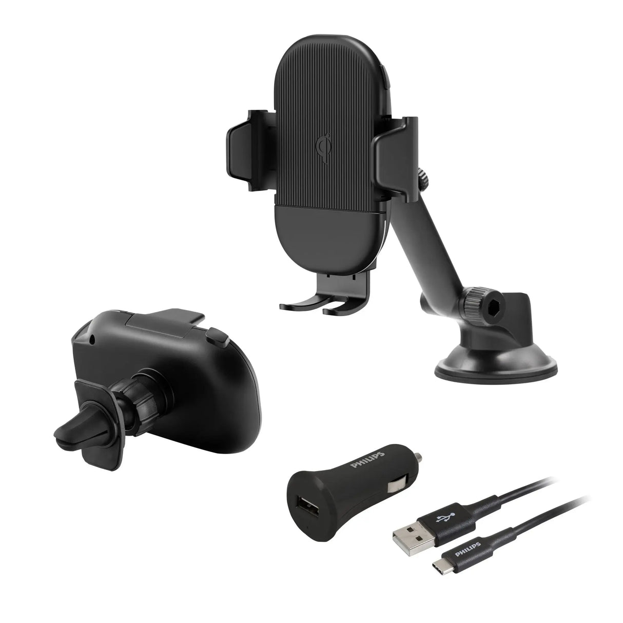 Philips 3-in-1 Car Charging Kit (Black) | Fast, Versatile Power for All Devices Philips