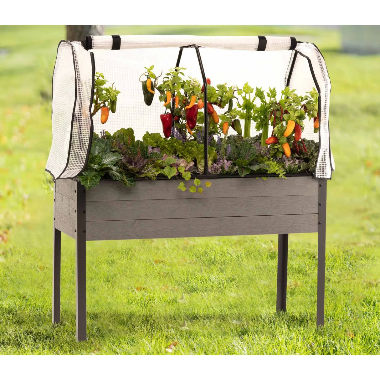 CedarCraft Elevated Spruce Planter with Cover (Gray) | Durable Outdoor Plant Display CedarCraft