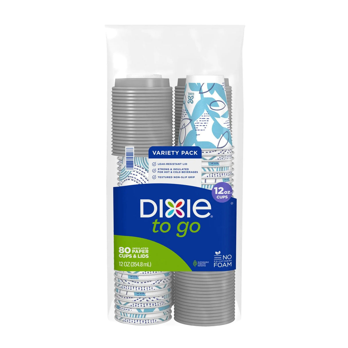 Dixie To Go Insulated Cups & Lids (12 oz, 80-Pack) | Hot & Cold Beverage Protection Dixie