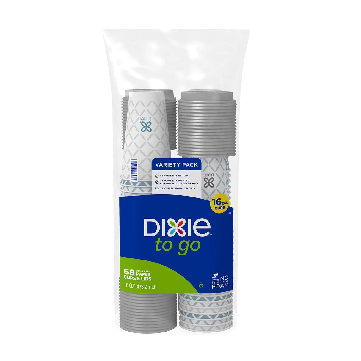 Dixie To Go Insulated Cups & Lids (16 oz, 68-Pack) | Insulated On-the-Go Cups Dixie