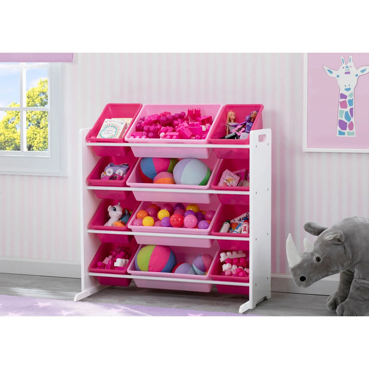 Delta Children Toy Organizer (12 Bins, Pink) | Colorful Storage for Playroom Delta Children
