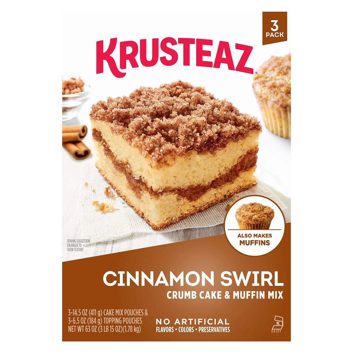 Krusteaz Cinnamon Swirl Cake Mix (3-Pack, Bakes 42 Servings) | Bakery-Style Cake with Cinnamon Crumble Krusteaz