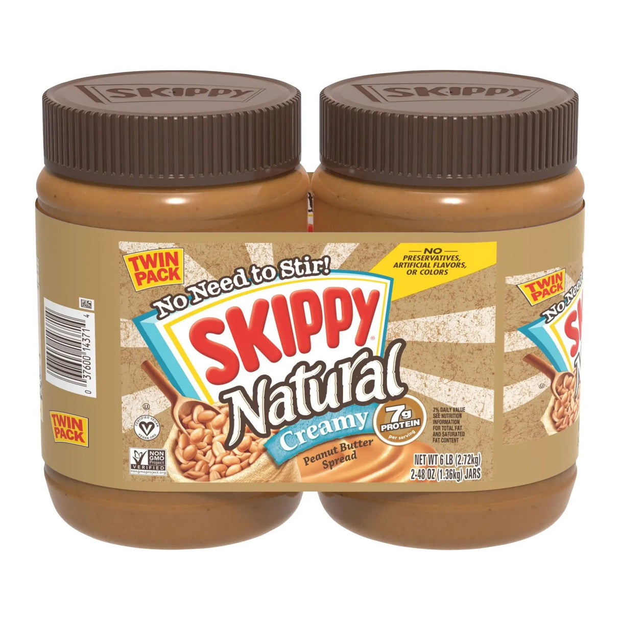 Skippy All-Natural Peanut Butter (2-Pack, 48 oz Each) | Smooth, Creamy & No Added Preservatives Skippy