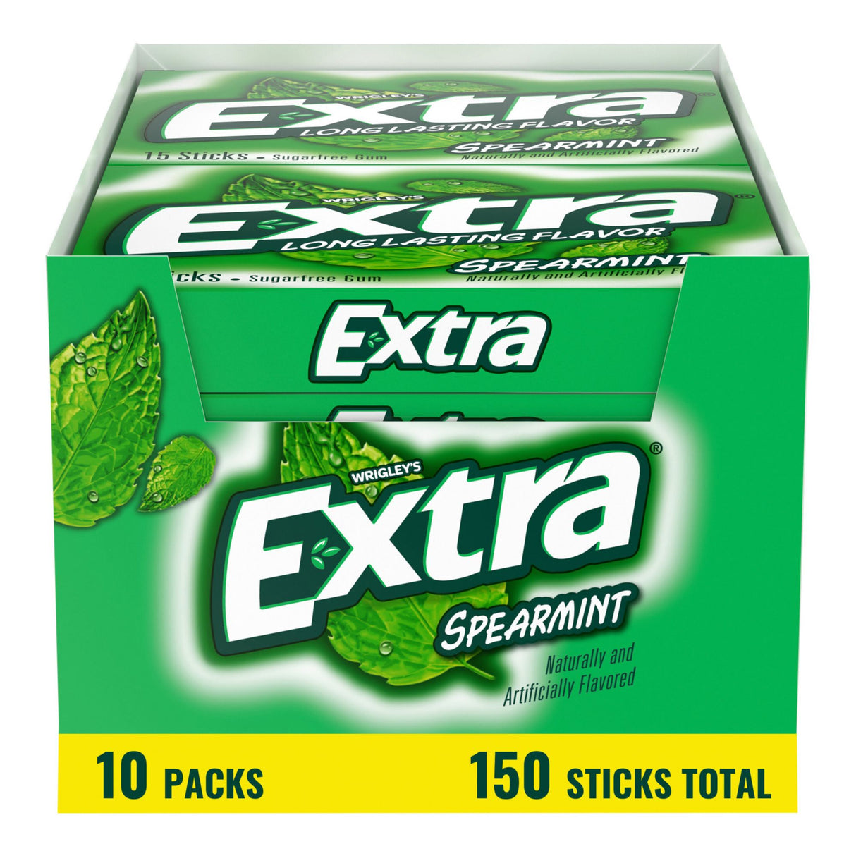 Extra Spearmint Sugar-Free Gum (10 Packs, 15 Pieces Each) | Long-Lasting Freshness Anytime Extra