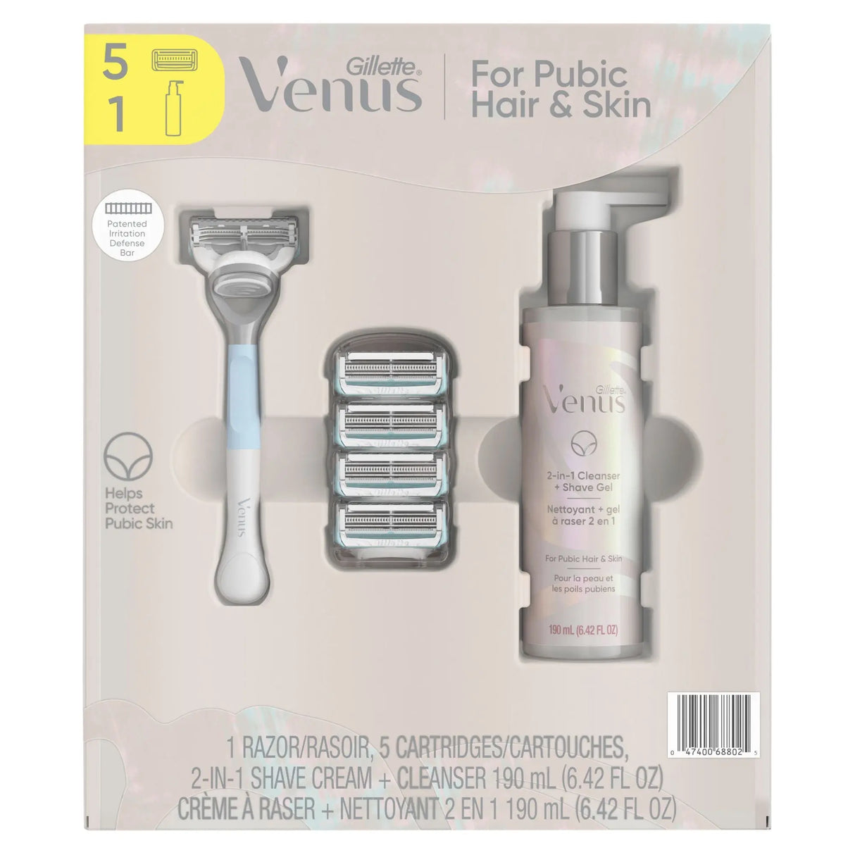 Gillette Venus Pubic Hair & Skin Shaving Set | 1 Handle, 5 Refills & Skin Cleanser Venus
