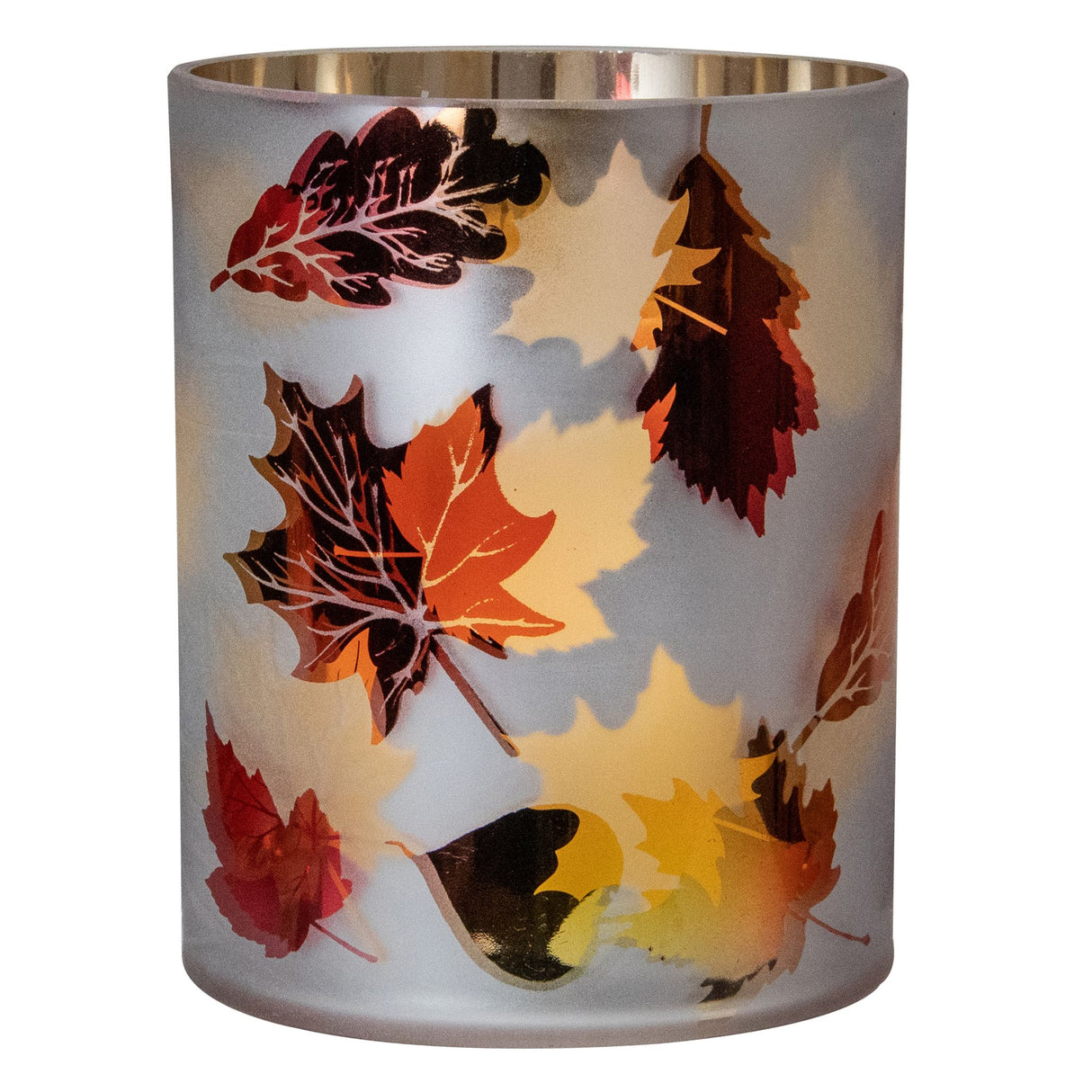 Northlight White & Gold Autumn Leaves Candle Holder