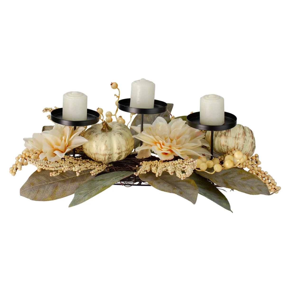 Northlight Dahlia & Pumpkin Candle Holder Centerpiece (21") | Fall-Inspired Indoor Decor Northlight