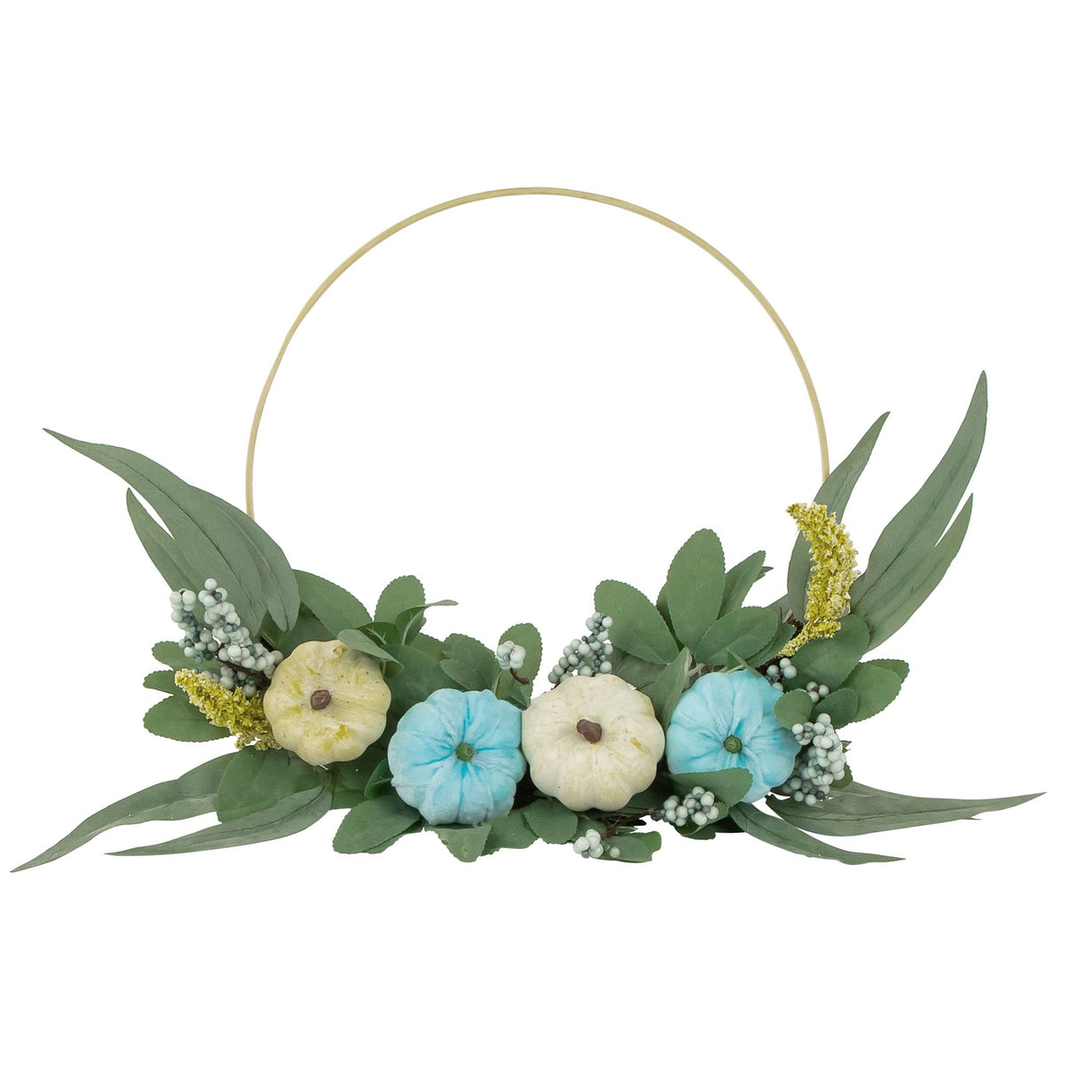 Northlight 18-inch blue pumpkins and foliage half wreath