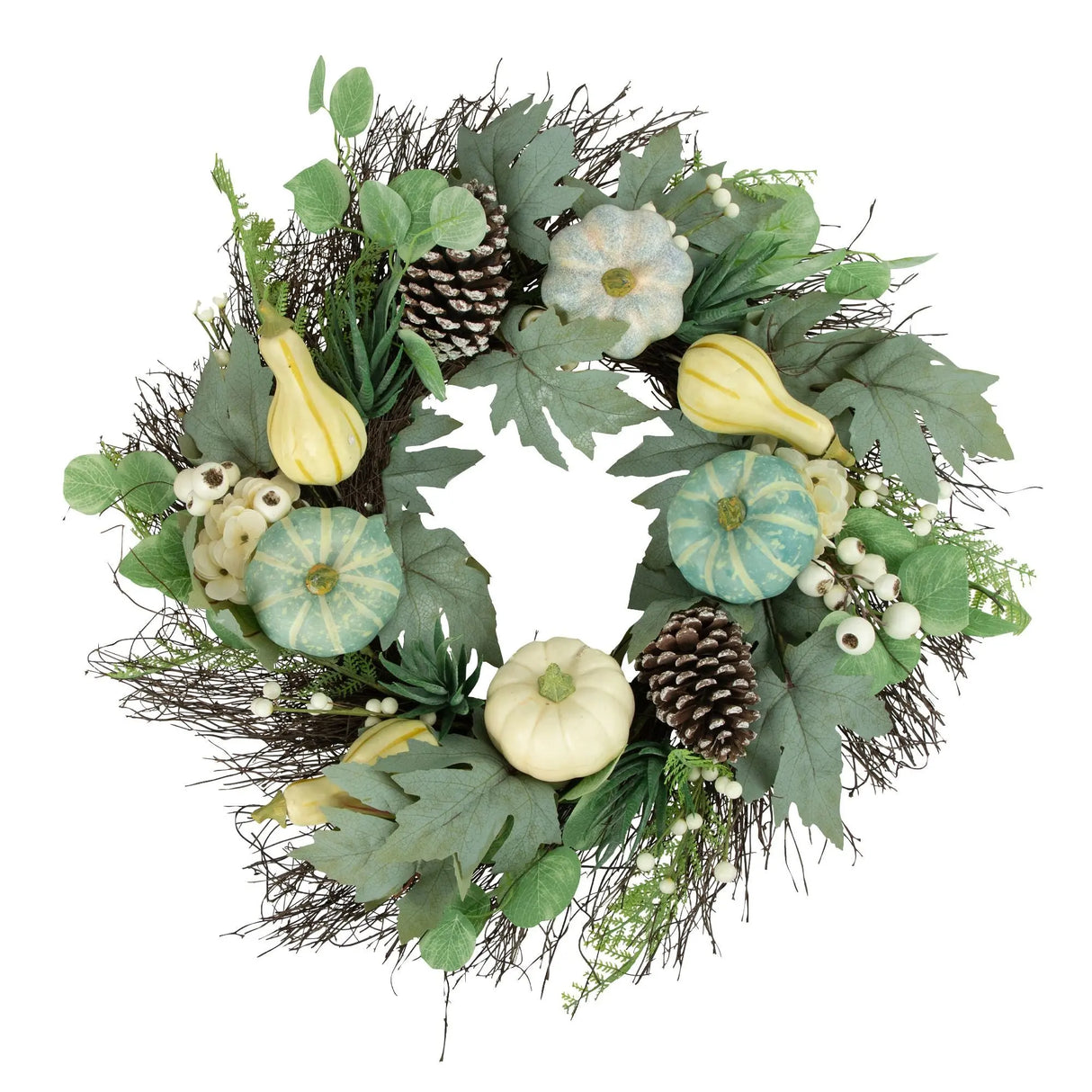 Northlight Fall Harvest Wreath (22", Green & White Pumpkins) | Seasonal Front Door Décor Northlight