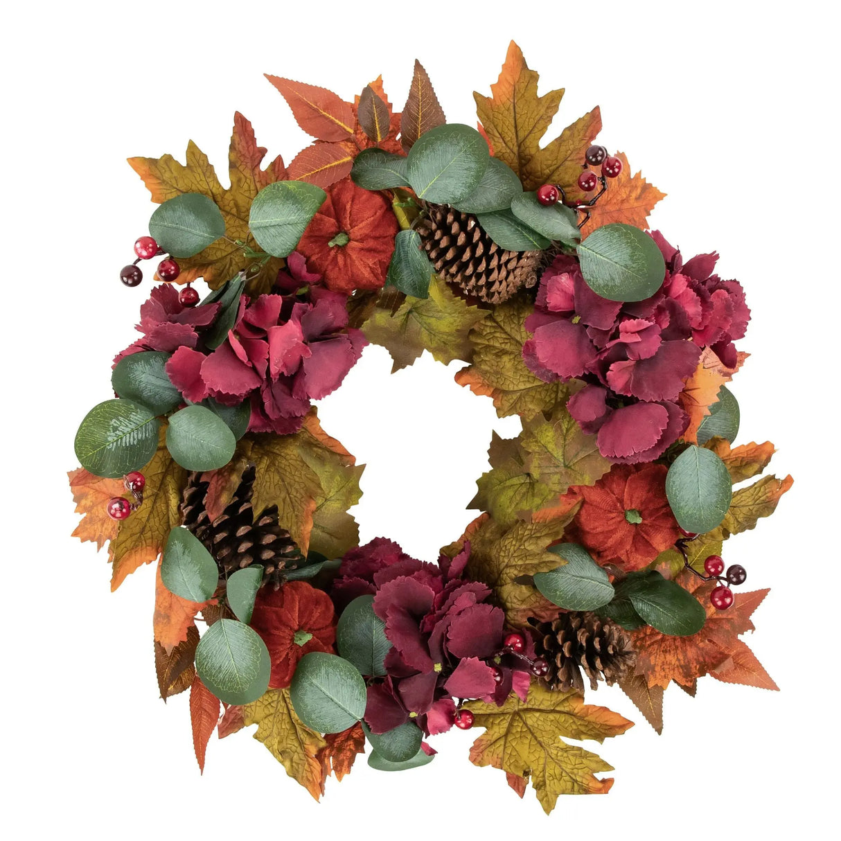 Northlight Fall Harvest Wreath (22") | Orange & Burgundy Florals with Pinecone Accents Northlight