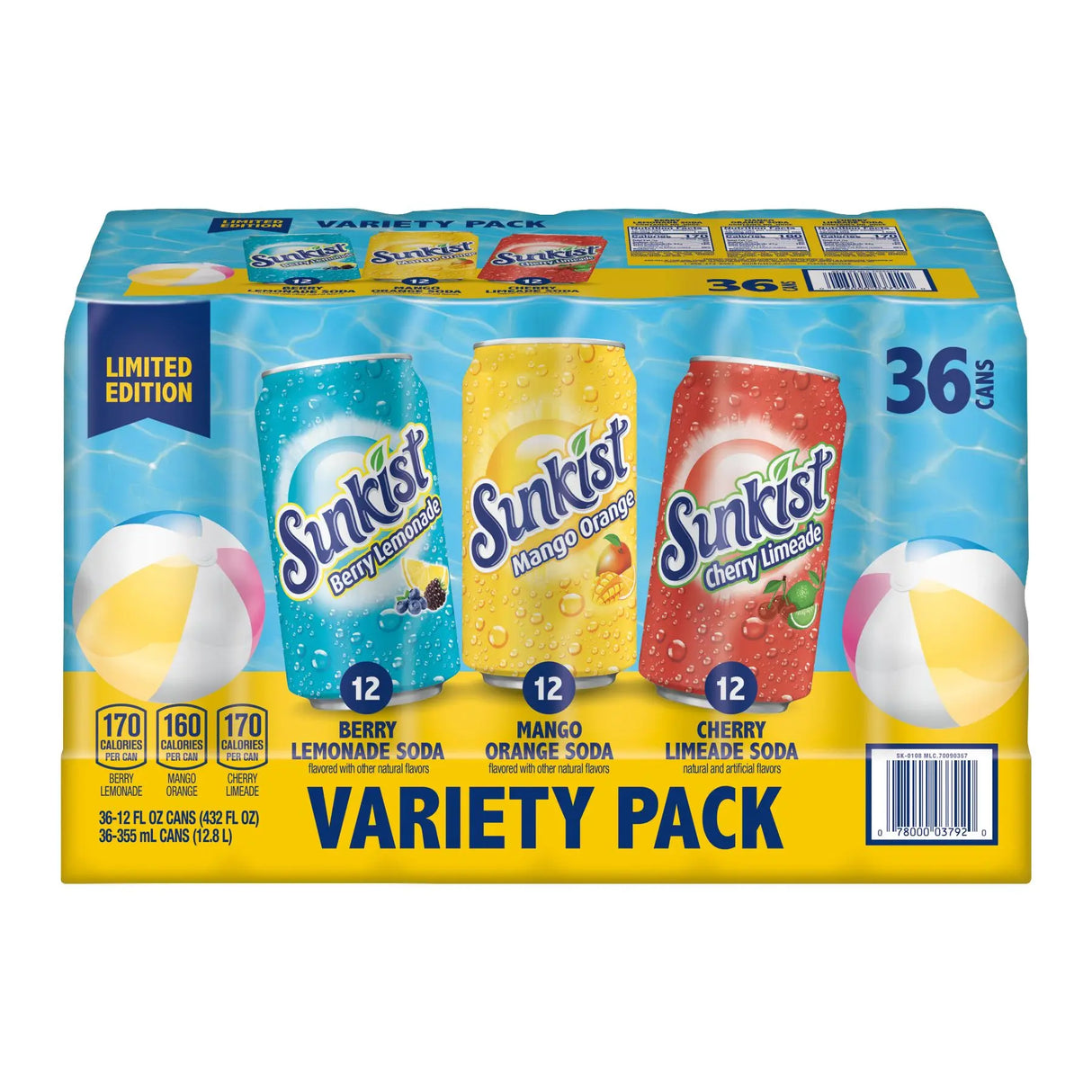 Sunkist Summer Variety Pack (36-Pack, 12 oz Each) | Assorted Fruity Soda Flavors Sunkist