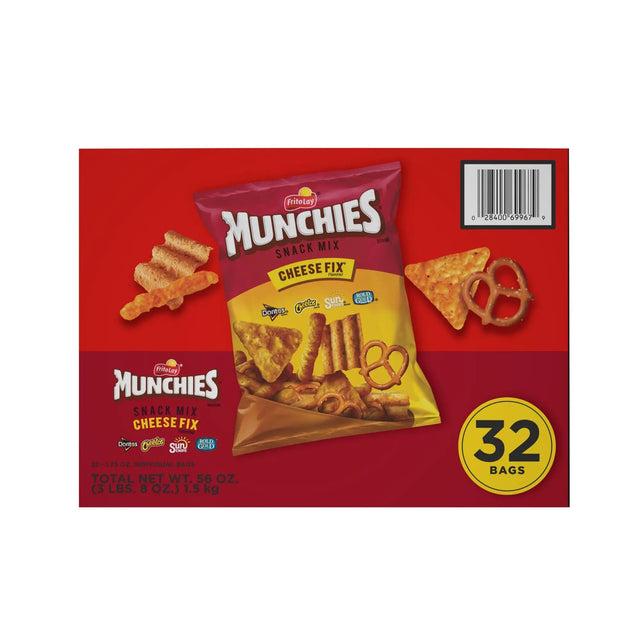 Munchies Cheese Fix Mix (32-Pack, 1.75 oz Each) | Cheesy Crunch Party Snack Munchies