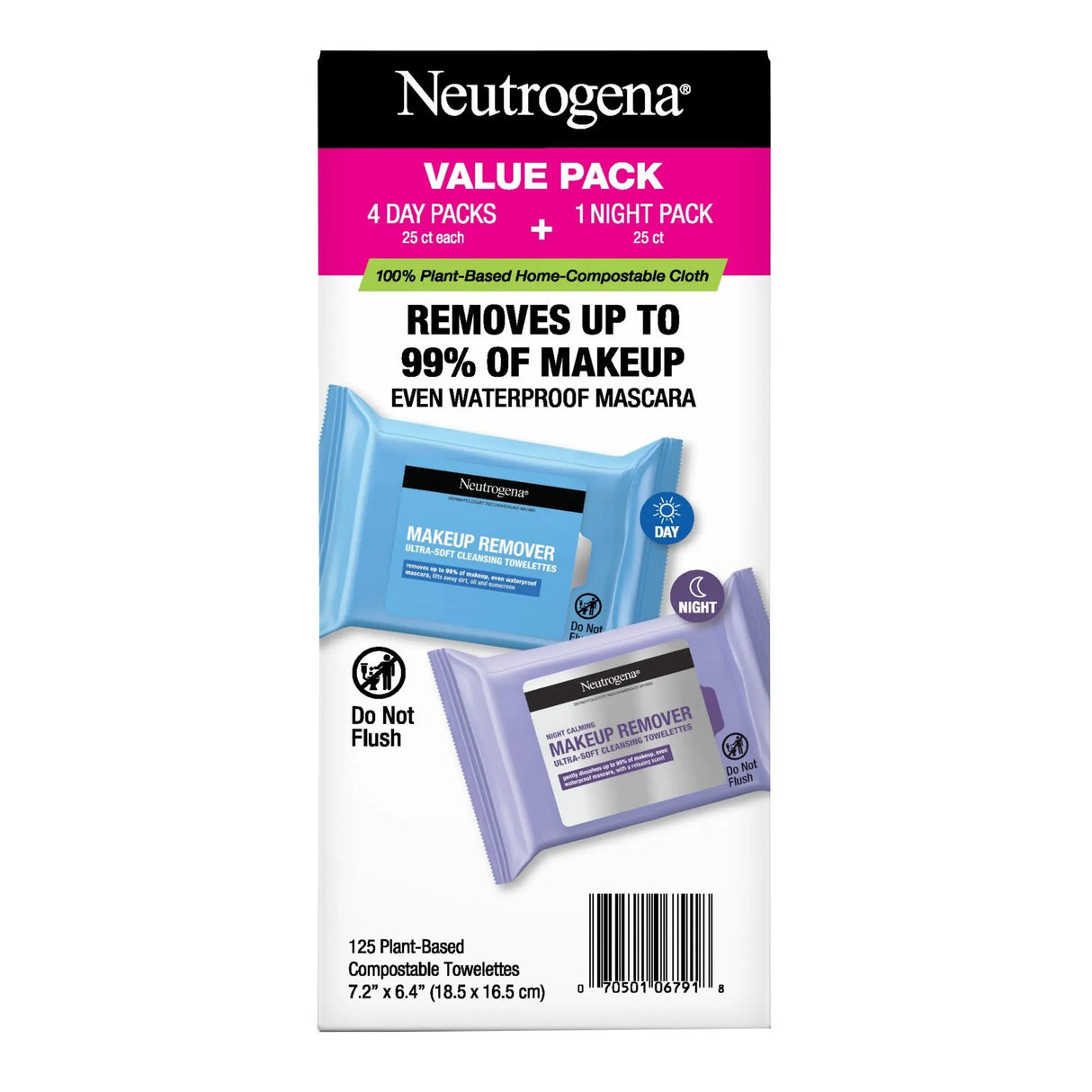 Neutrogena Makeup Remover Towelettes (125-Pack) | Nighttime Calming & Gentle Cleansing Neutrogena