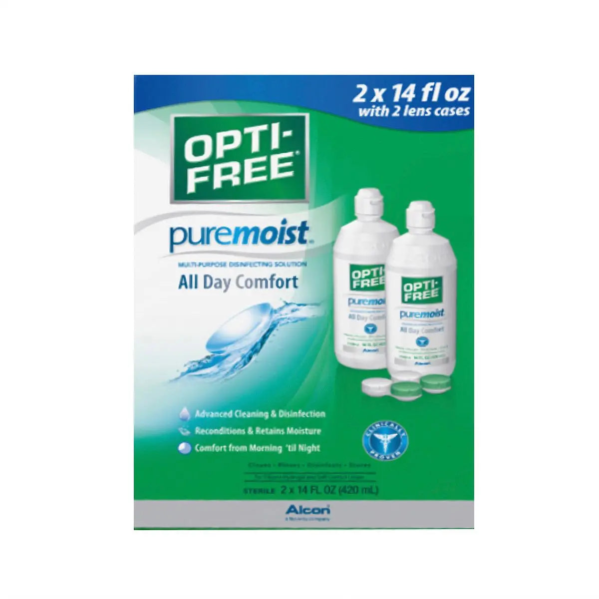 Opti-Free PureMoist Contact Solution (2-Pack, 14 fl oz Each) | Hydration & Multi-Purpose Care Opti-Free