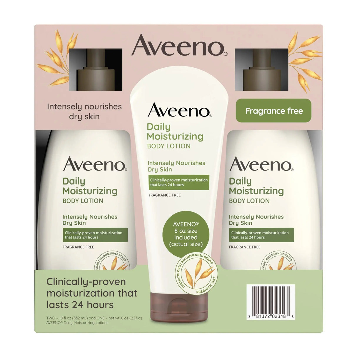 Aveeno Daily Moisturizing Lotion (2-Pack, 18 fl oz & 8 oz) | Soothing, Long-Lasting Hydration Aveeno
