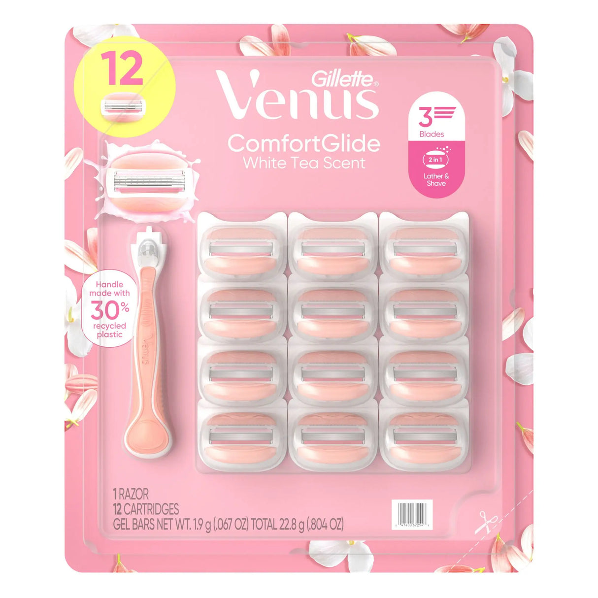 Gillette Venus ComfortGlide Razor (White Tea Scent) | Smooth Shave with 12 Blade Refills Venus