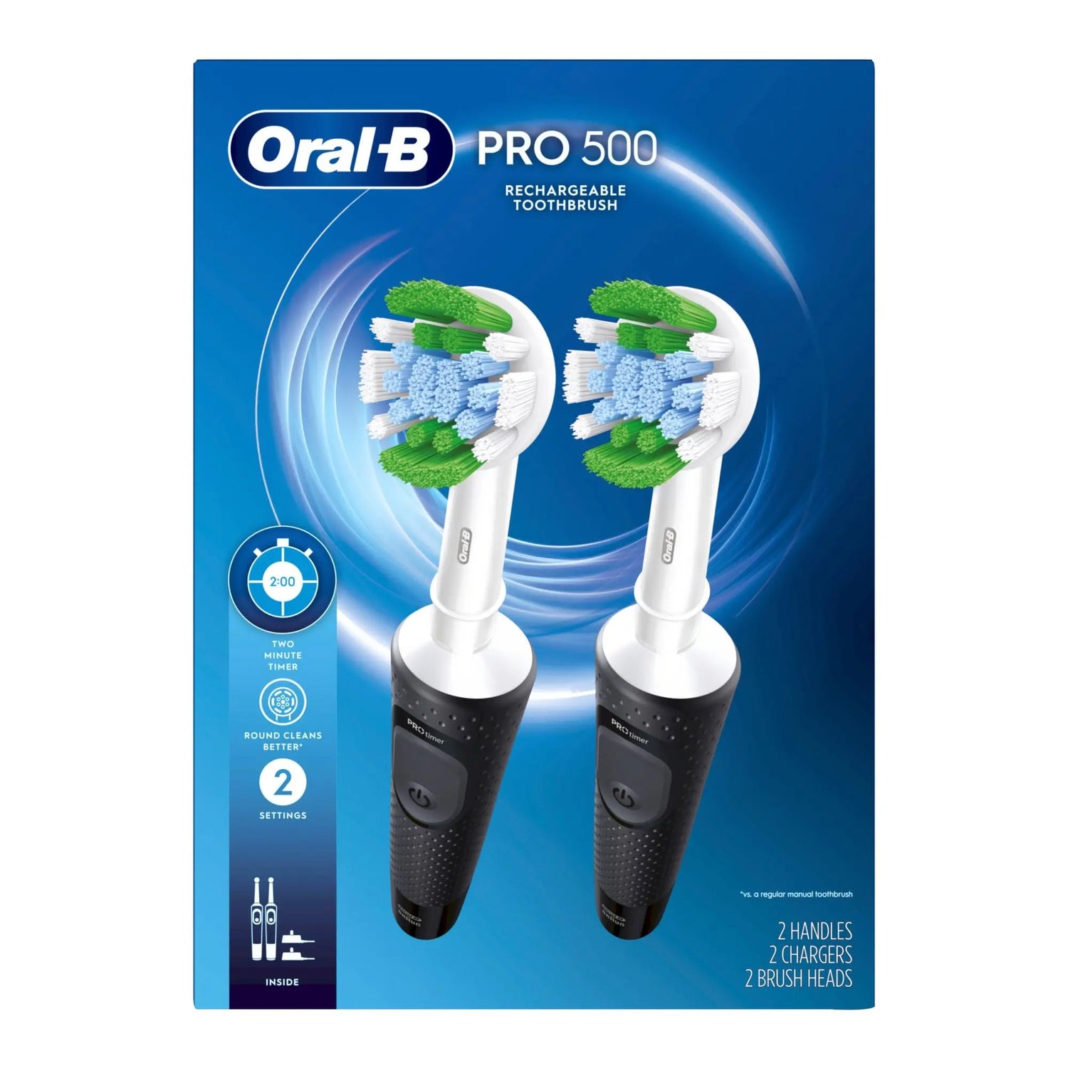 Oral-B Pro 500 Electric Toothbrush (2-Pack) | Precision Clean with Replacement Brush Heads Oral-B