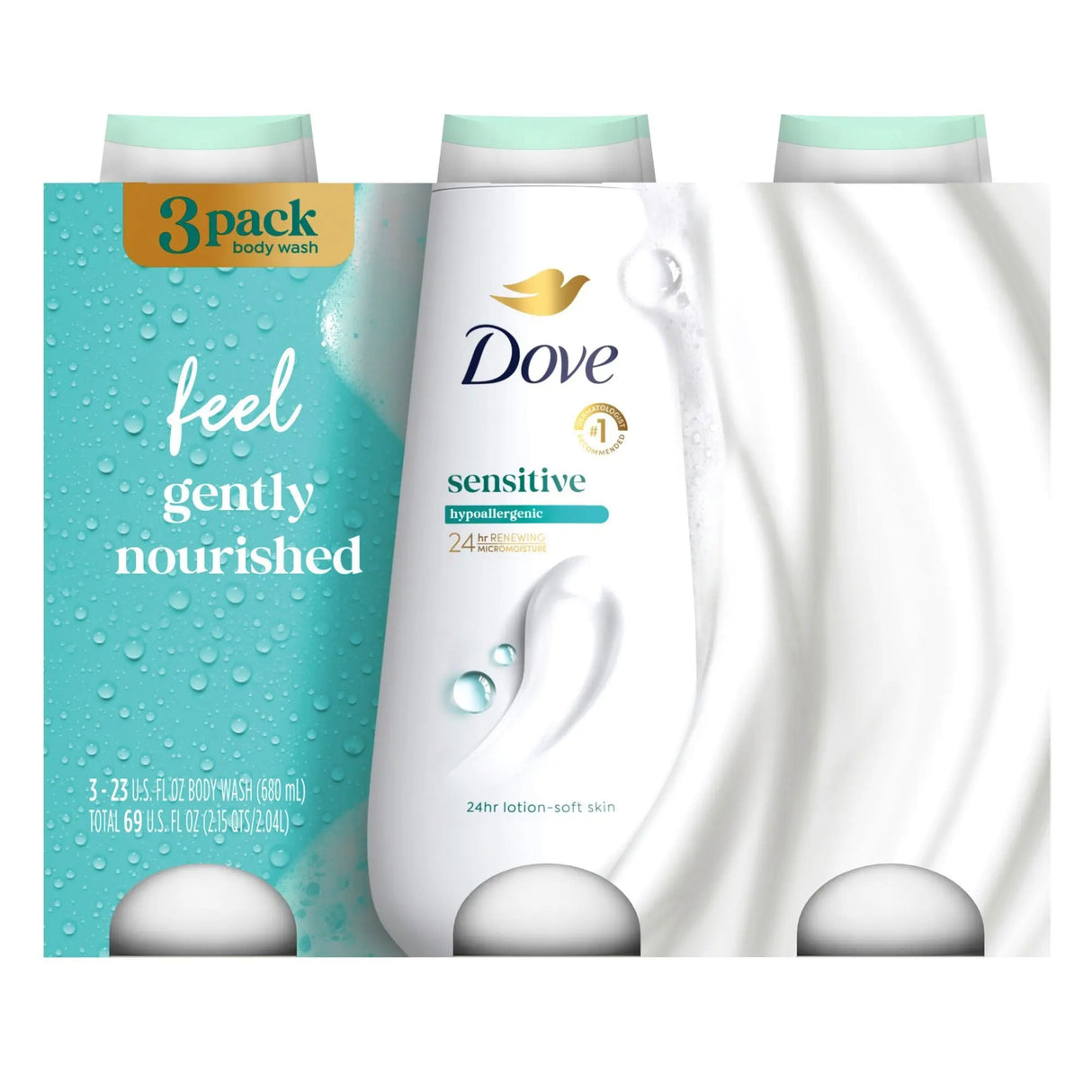 Dove Sensitive Body Wash (3-Pack, 23 oz) | Gentle, Hypoallergenic Care Dove