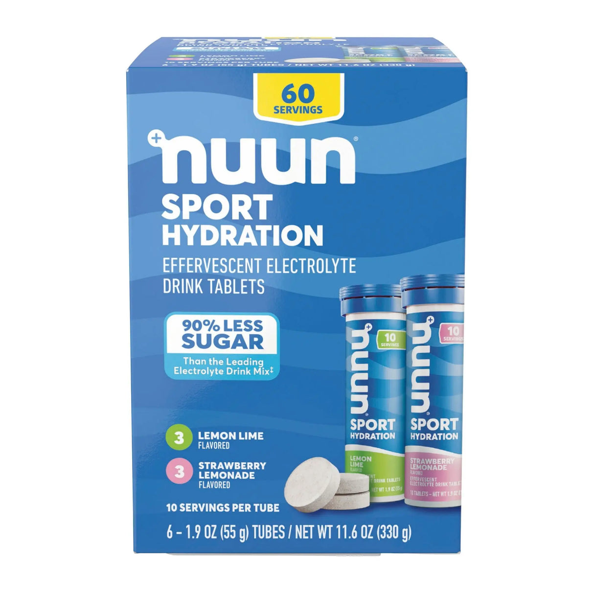 Nuun Sport Electrolyte Tablets Variety Pack (60 ct) | Lemon Lime & Strawberry Lemonade Nuun Hydration