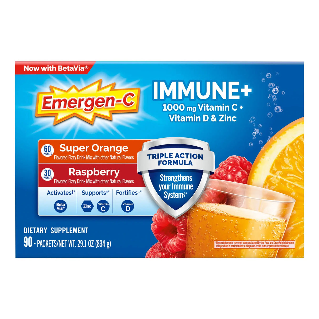 Emergen-C Immune+ Vitamin C Powder (90 ct) | Triple-Action Immune Support Emergen-C