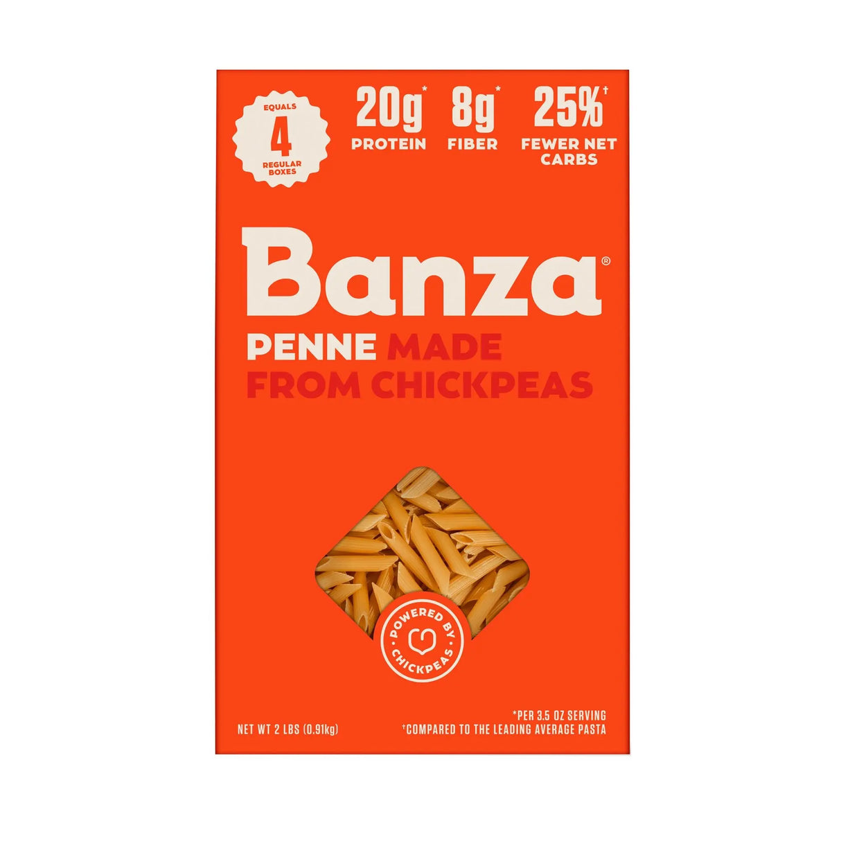 Banza Chickpea Penne (Four-Pack, 2 lbs Total) | Gluten-Free High-Protein Pasta Banza