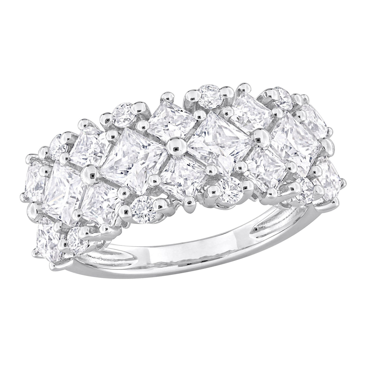 DEW Moissanite Cluster Band Ring in Sterling Silver