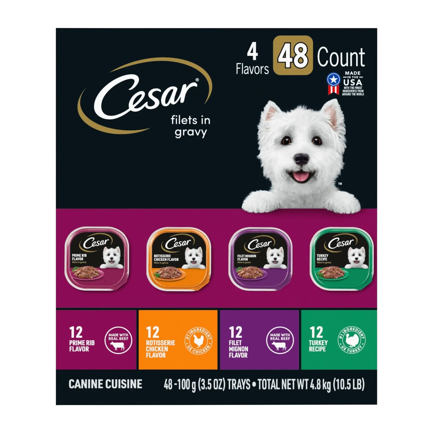 Cesar Filets in Gravy Variety Pack (48-Pack) | Gourmet Wet Dog Meals Cesar