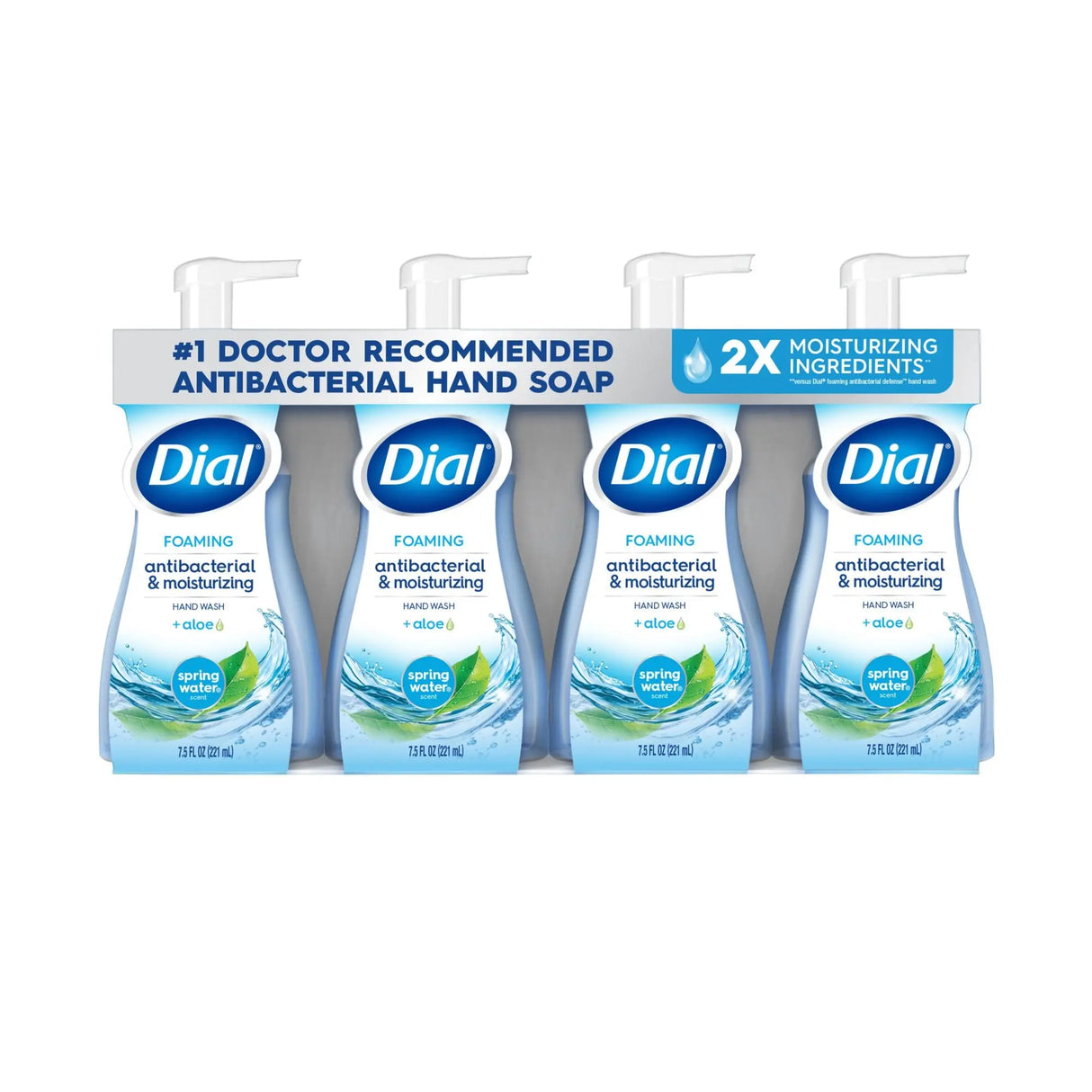 Dial Foaming Antibacterial Hand Wash – Spring Water Scent (4 pk./7.5 fl-oz) | Moisturizing & Germ-Killing Dial