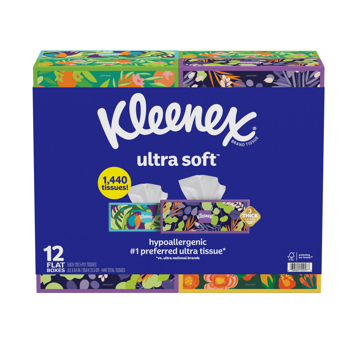 Kleenex Ultra Soft facial tissue pack of 12 with 120 sheets each