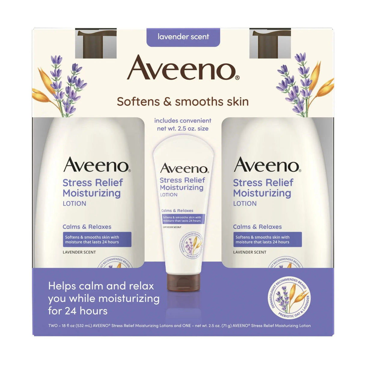 Aveeno Stress Relief Lotion (2-Pack, 18 oz + 2.5 oz) | Calming Lavender Hydration Aveeno
