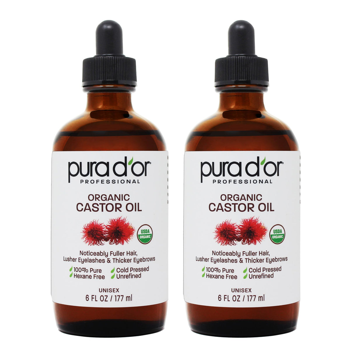 PURA D'OR castor oil eyelash serum 2 pack