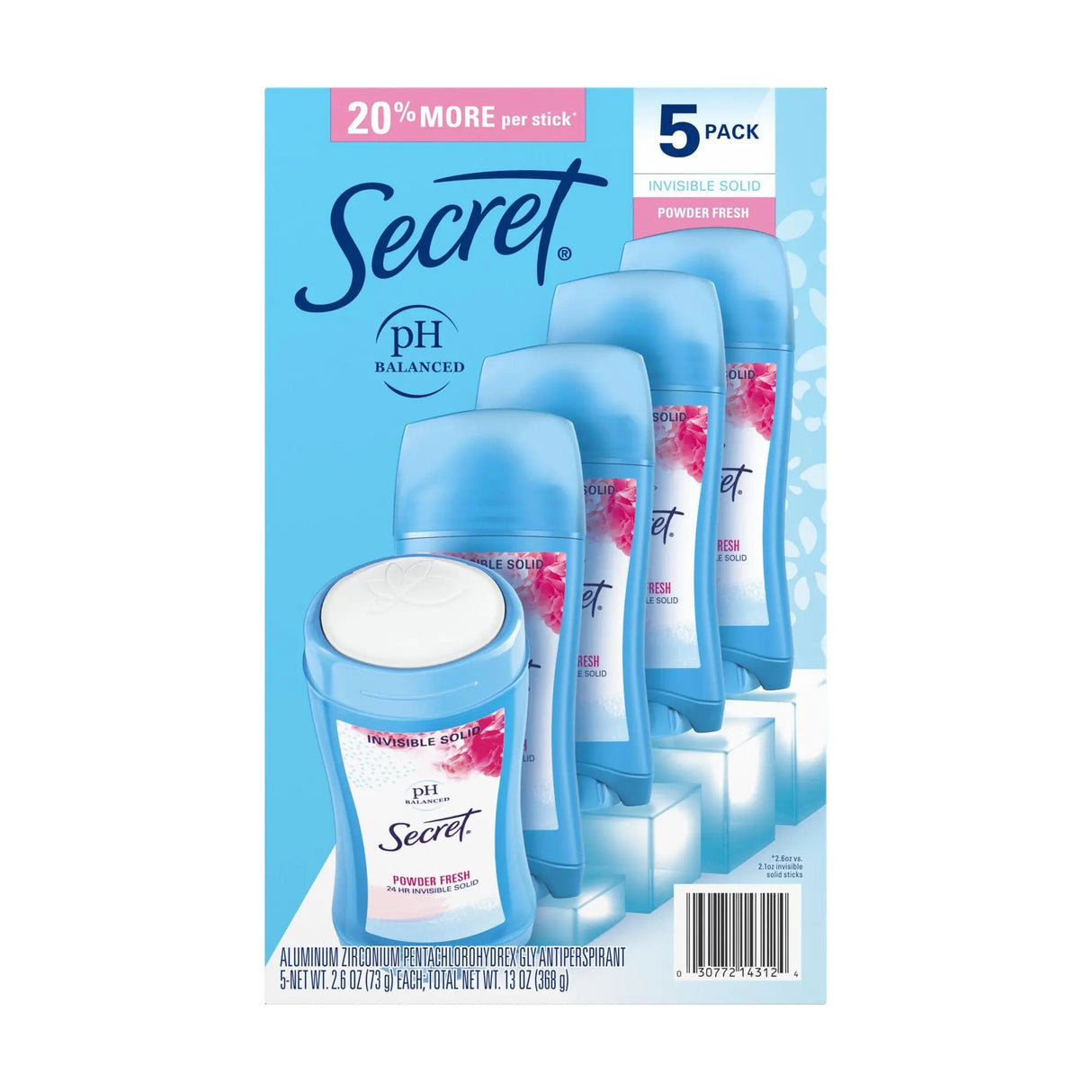 Secret Invisible Solid Deodorant (5-Pack) | Powder Fresh Scent, Sweat Protection Secret