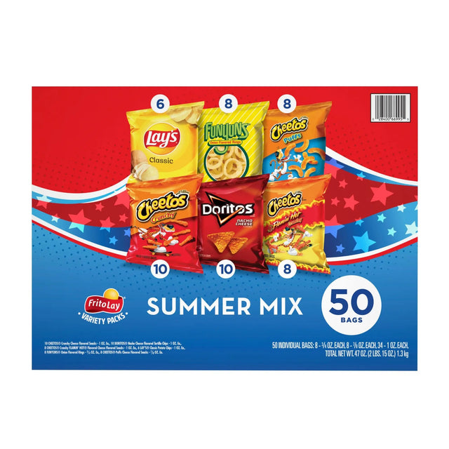 Frito-Lay Summer Variety Snack Pack (50-Pack) | Assorted Chips & Treats for Outdoor Fun Frito-Lay